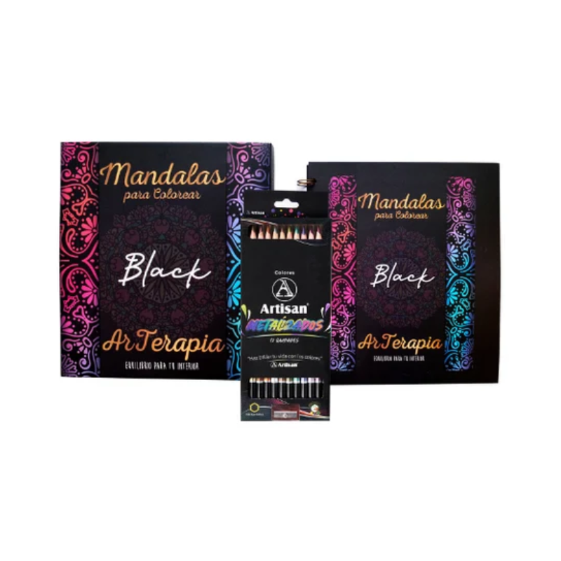 E25483010 (17) Libro Mandalas Black Plumones Metalizados X12 Artisan - Imagen 1