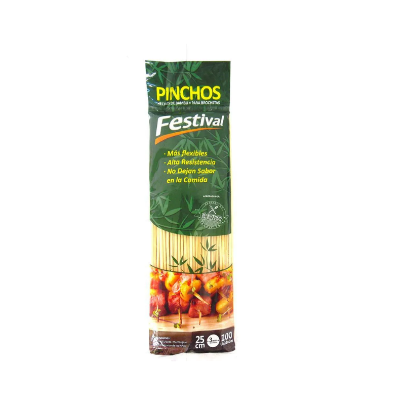 E25483010 (4) Palo Chuzo Palito Brocheta Bambú Festival 25cm X100 - Imagen 1
