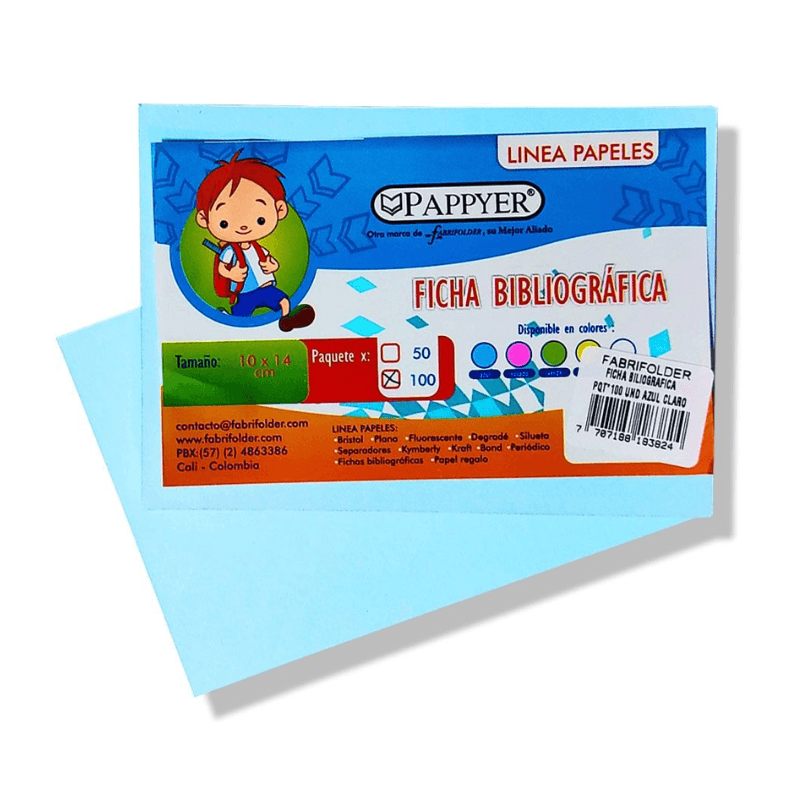 E25483010 (4) Fichas Bibliográficas X50 Azul Claro Pappyer - Imagen 1