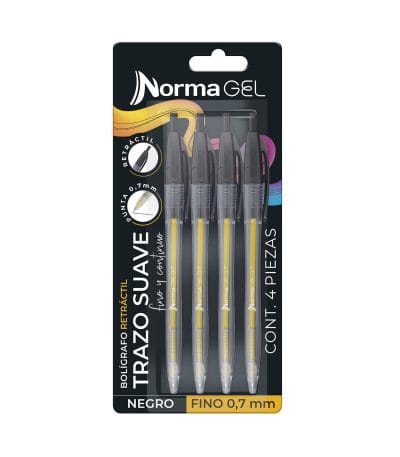 Bolígrafo Norma Retráctil Negro Semigel 0.7 Paquete X12 Norma