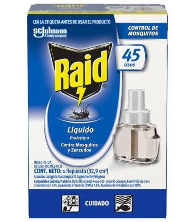 Repuesto Líquido Insecticida Raid Mata Mosquitos Y Sancudos Contenido: 32.9cm3 Doméstico