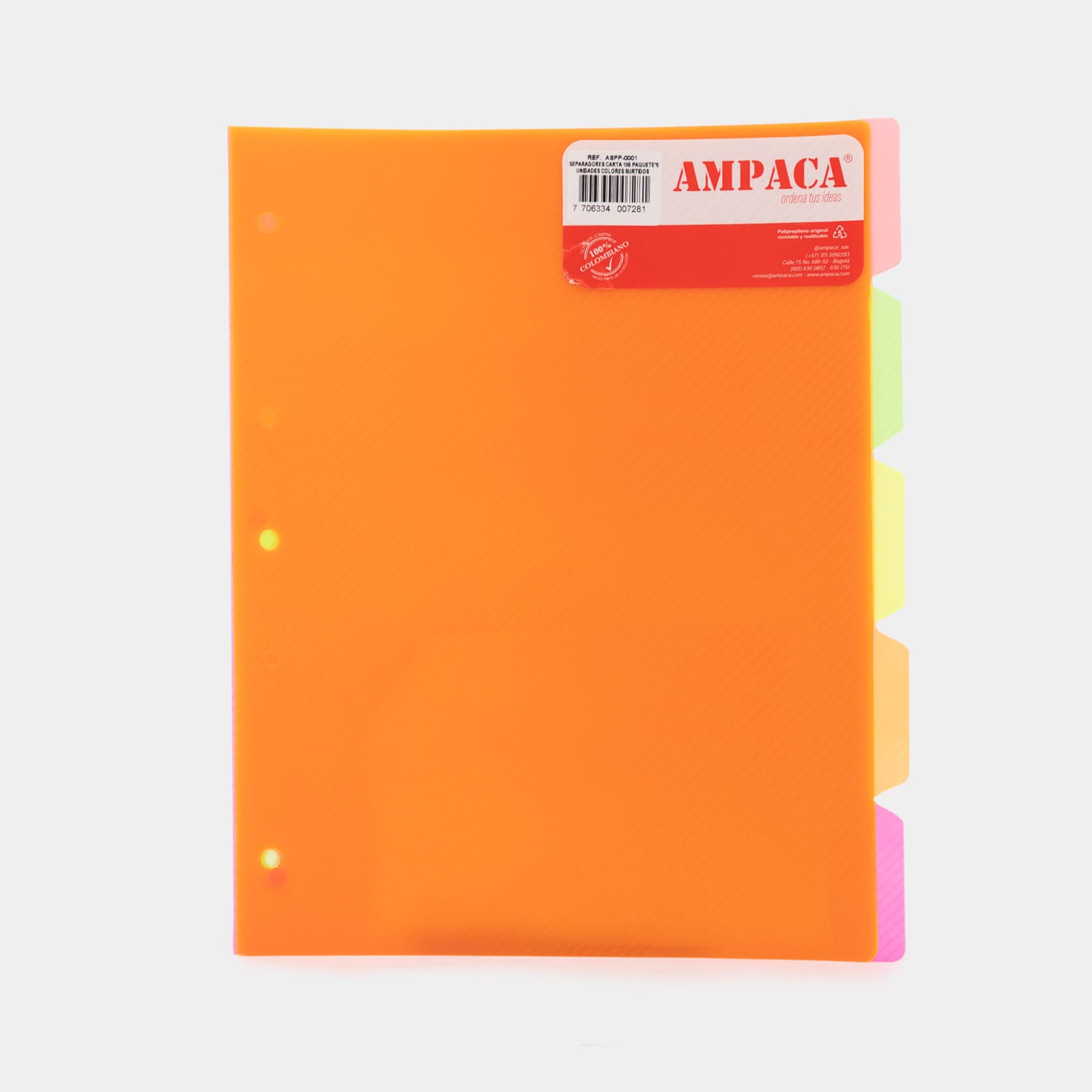Separador 105 Carta Plásticos Colores X5 22x28,5cm (azul-rojo-naranja-amarillo-verde) Guía Clasif Printell Separador 105 Carta Plásticos Colores X5 22x28,5cm (azul-rojo-naranja-amarillo-verde) Guía Clasif Printell