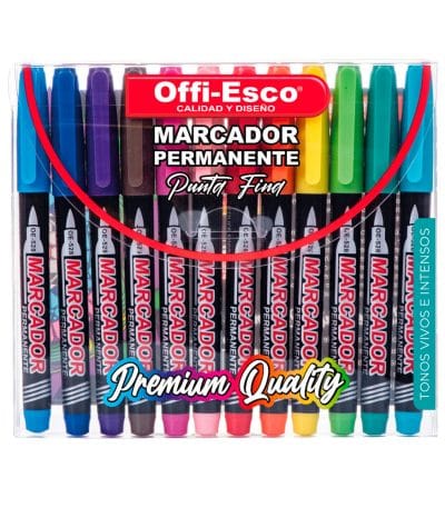 Marcador OffiEsco Permanente Delgado Oe-528-12 Color Surtido X12 Punta Fina