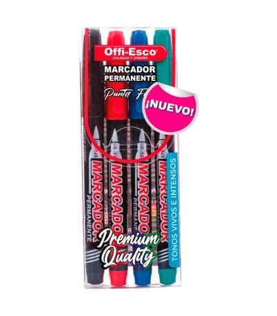 Marcador OffiEsco Permanente Delgado X4 Neg-roj-azu-verd Punta Fina