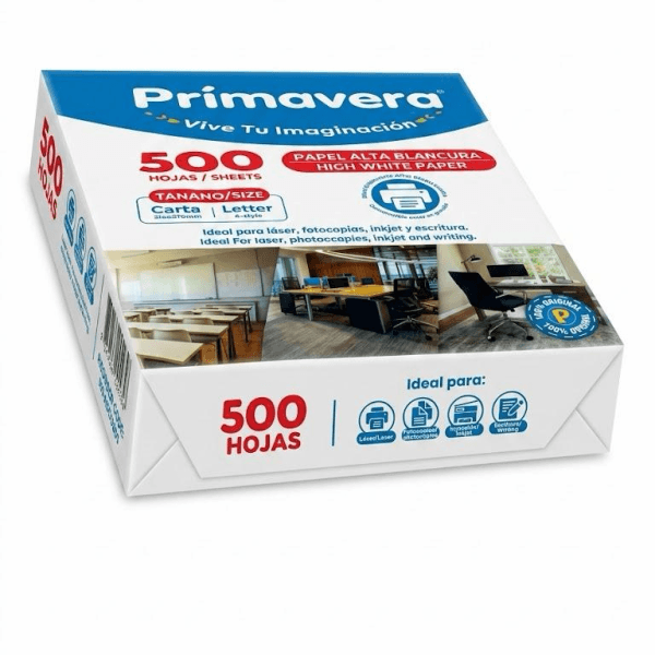 Resma de papel carta blanco importada Primavera 500 hojas